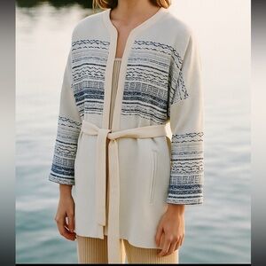 Comptoir Des Cotonniers Black and Cream Striped Open Front Jacket